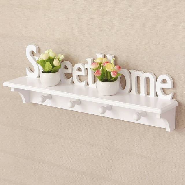 rak dinding vintage sweet home - gantungan hook 4buah - rak gantung pajangan