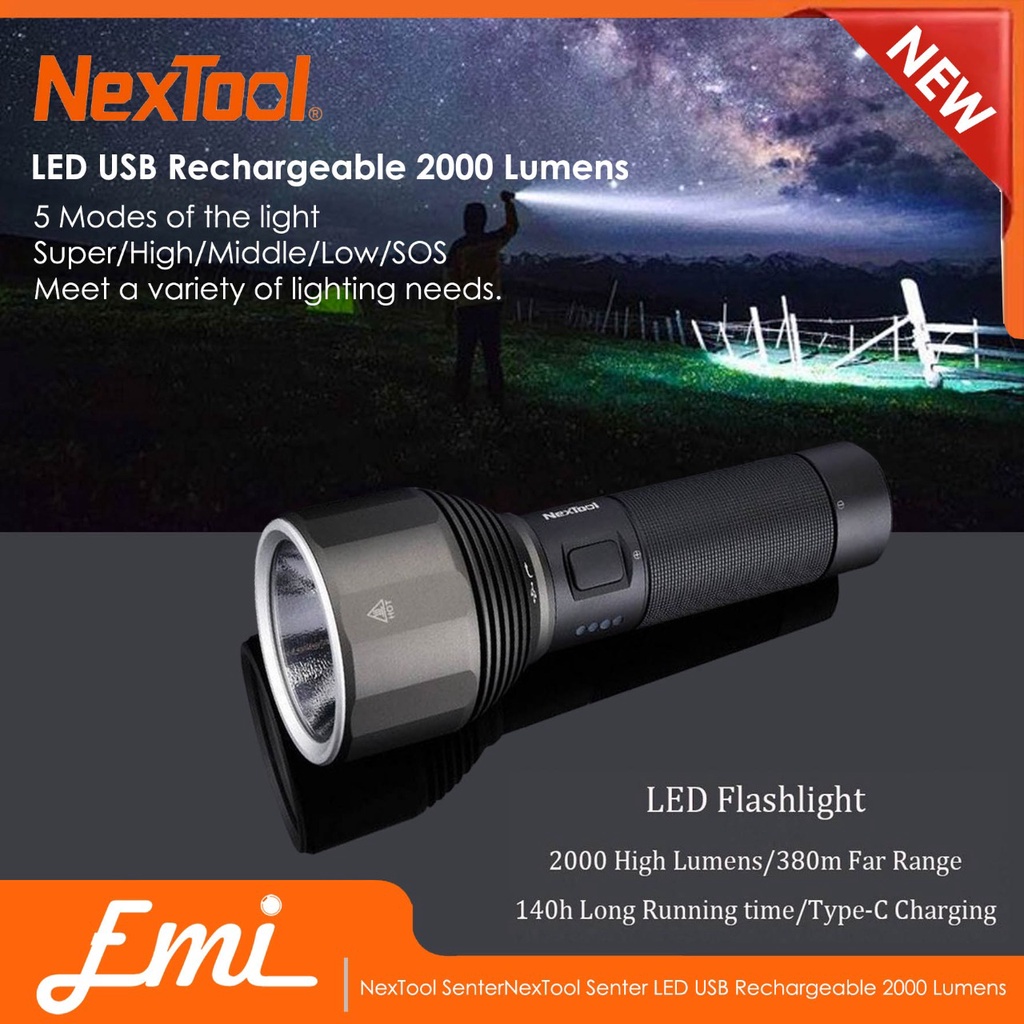 NexTool Senter LED USB Rechargeable 2000 Lumens