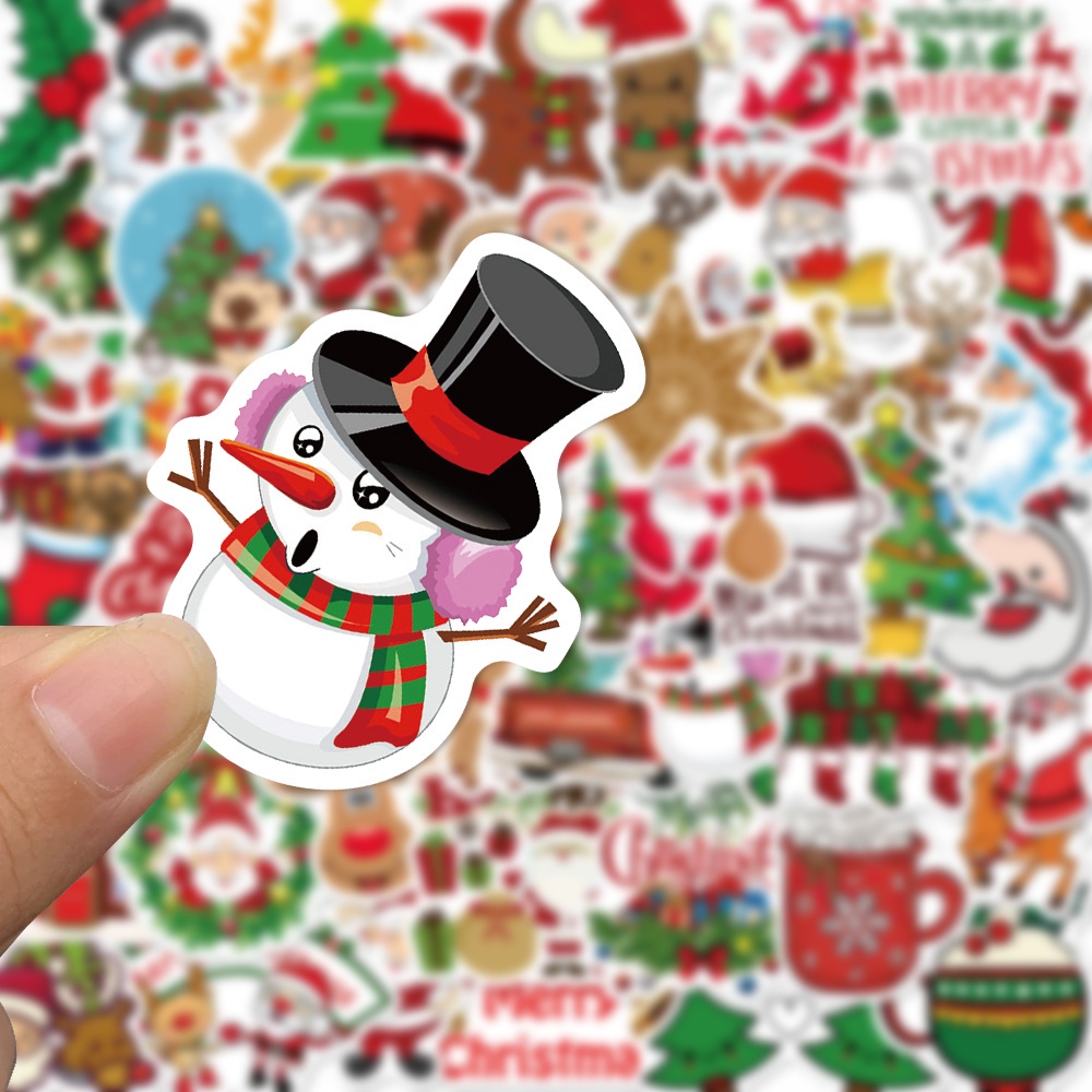 50 pieces of Christmas cartoon doodle stickers Christmas tree deer hat waterproof decoration