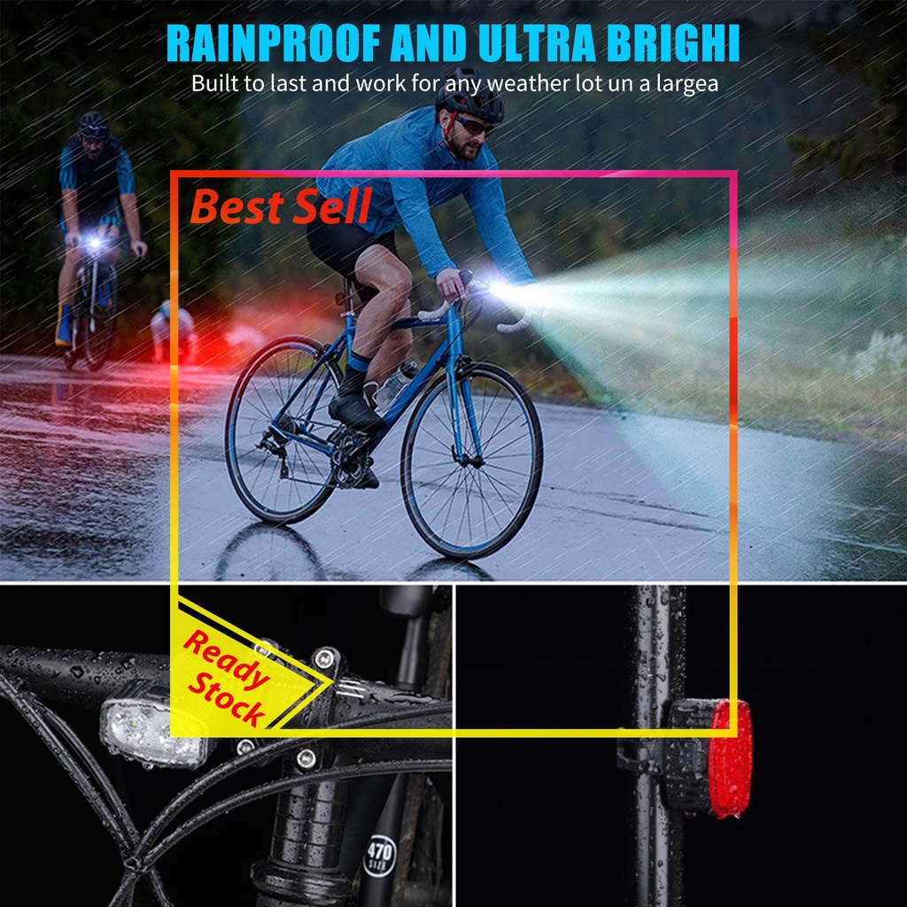 Bike Headlight Taillight Set Rechargeable LED Bicycle Front Rear Light Set