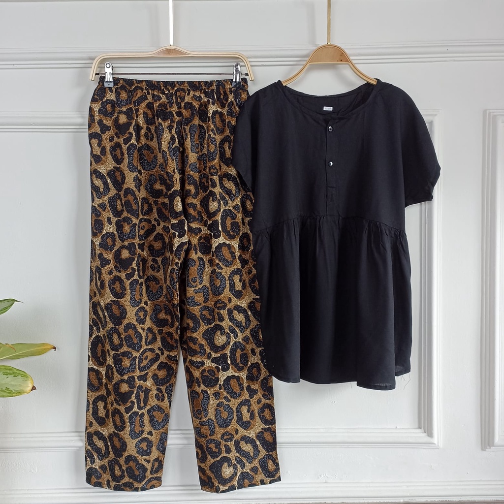 SETELAN BAJU TIDUR PIYAMA WANITA ONE SET PAJAMAS RUFFLE KANCING BUSUI CELANA PANJANG-BBR 1