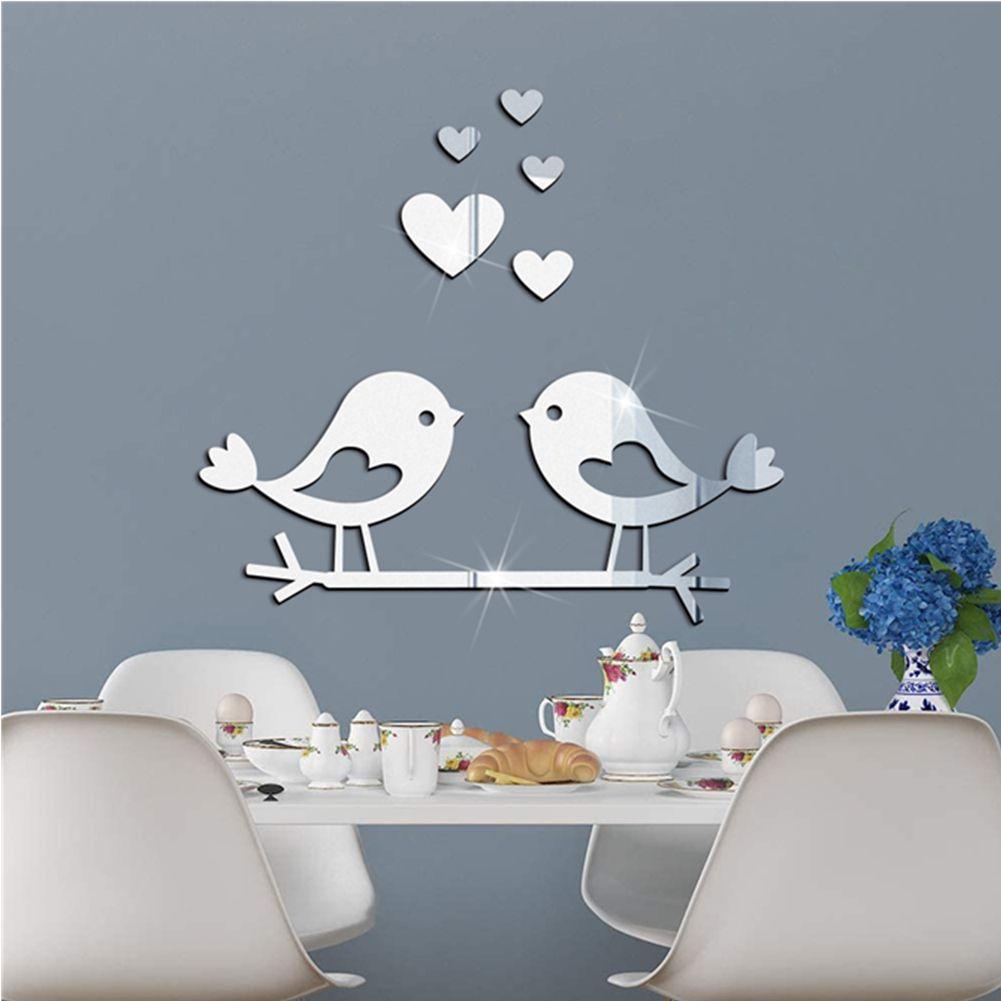 Stiker Dinding Cermin Burung Cabang Nanas Nordic Mirror Kombinasi Mini Sticker Mirror Couple Bird Love DIY Dekorasi Dinding Akrilik