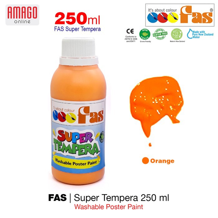 FAS - SUPER TEMPERA WASHABLE POSTER PAINT - 250 ml - ORANGE