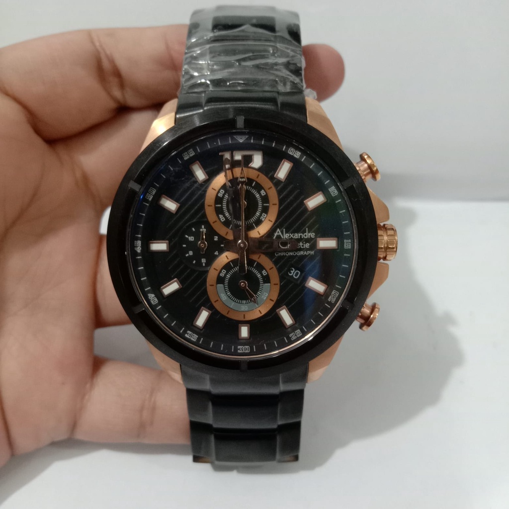 JAM TANGAN PRIA ALEXANDRE CHRISTIE AC 6387 ROSEGOLD BLACK ORIGINAL GARANSI 1 TAHUN