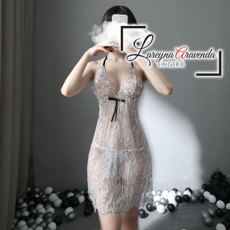 Set Lingerie + G String Seksi Fit M/L/XL Model Babydoll Root Lace LG325B