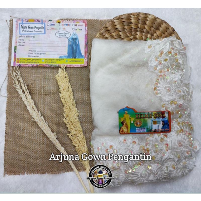 [TERMURAH] Selendang Bordir Payet || selendang akad || Selendang Pengantin Payet-BW/Cream