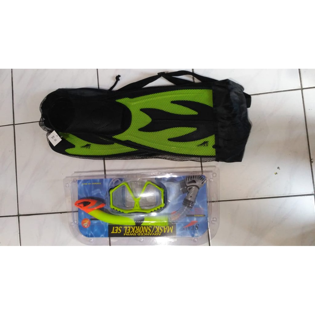 PAKET SNORKEL SILICONE DRY + FIN KAKI KATAK - MERK SEAL