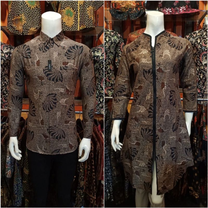 Couple Batik kemeja Pria Slimfit Premium Quality Dan Tunik Batik Wanita Modern