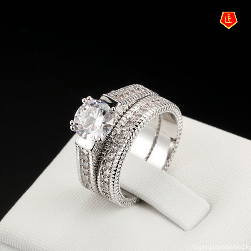 [Ready Stock]European and American Zircon Ring Set Affordable Luxury Fashion