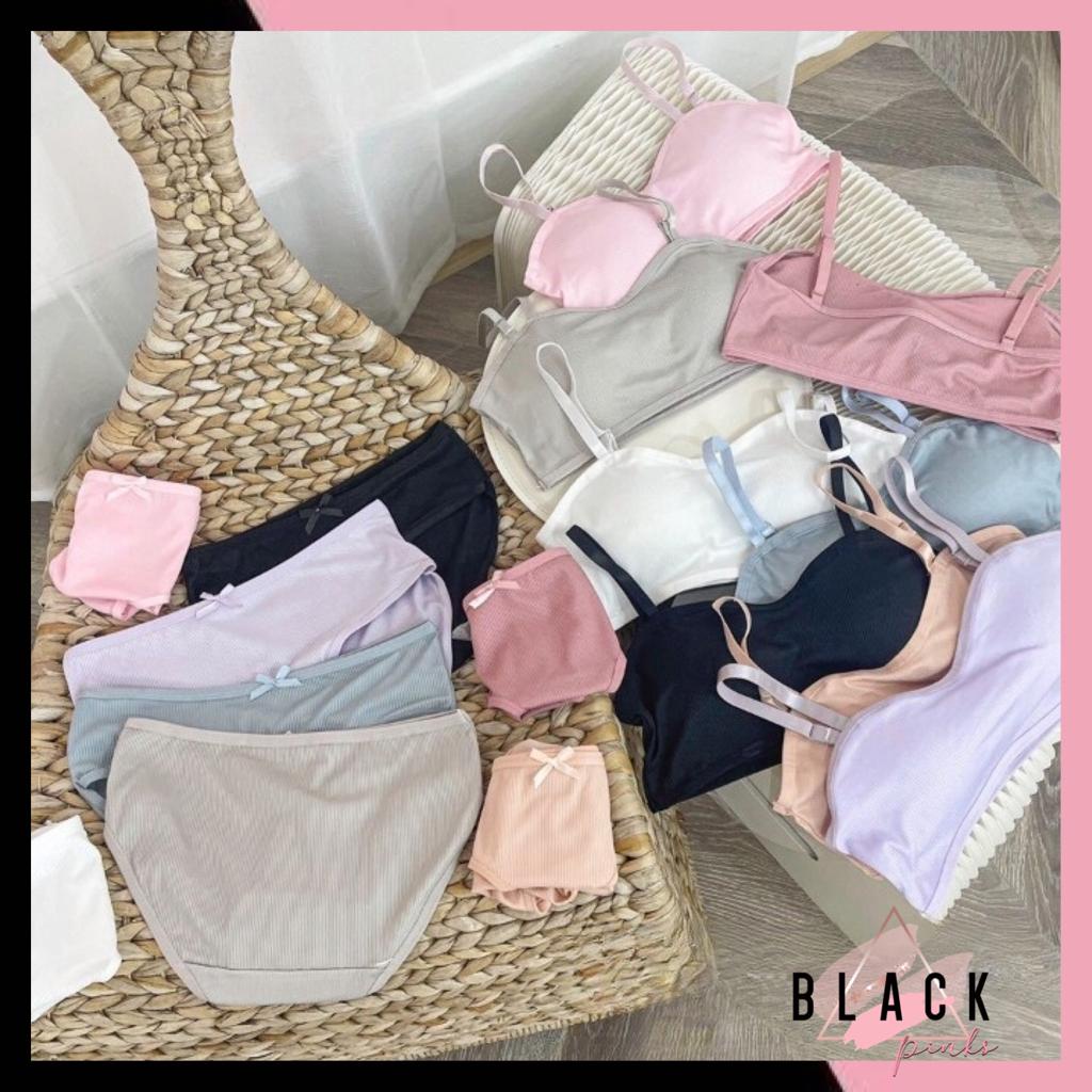 BlackPink Set Pakaian Dalam Wanita Bra BH Beha  + CD Celana Dalam Bralettle Setelan Sportwear Yoga Senam Olahraga Lembut Nyaman 1218