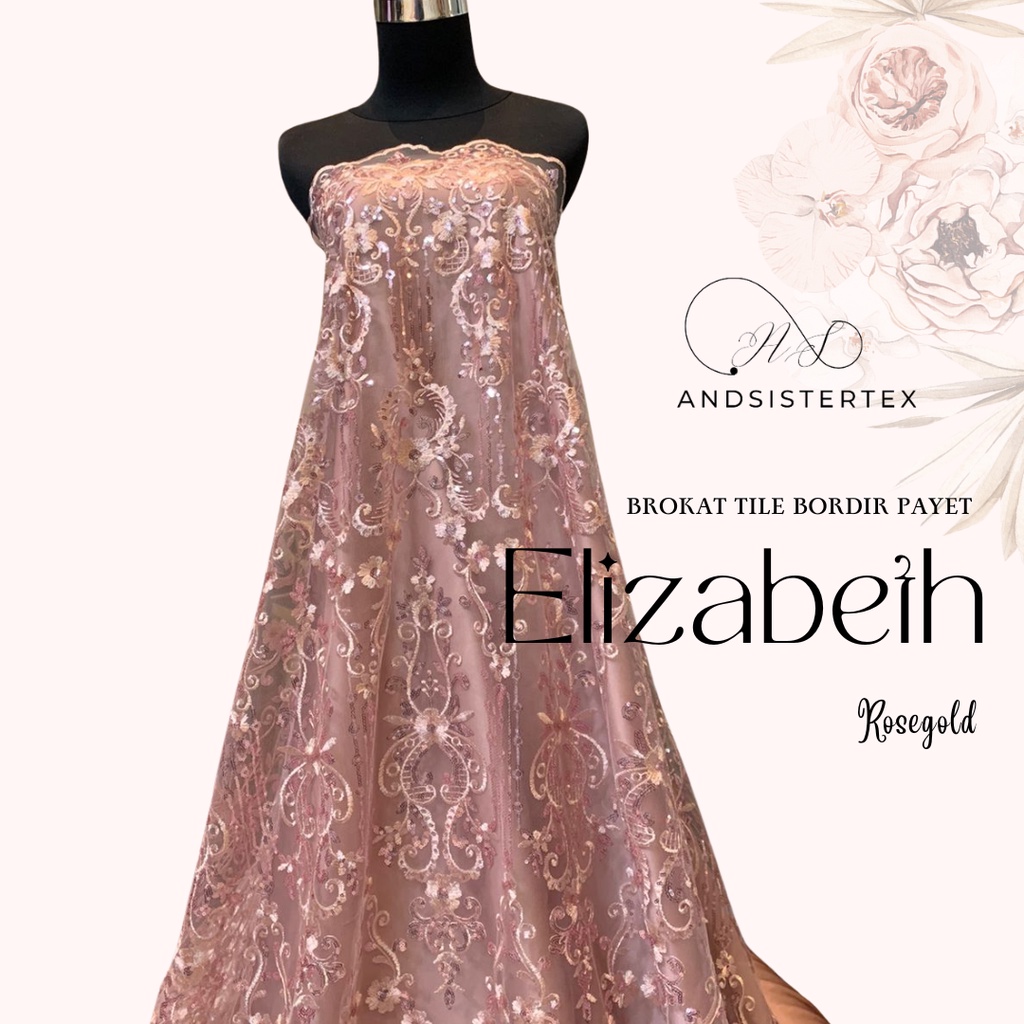 Bahan Kebaya MewaH Brokat Tile Payet Elizabeth Warna Rose Gold