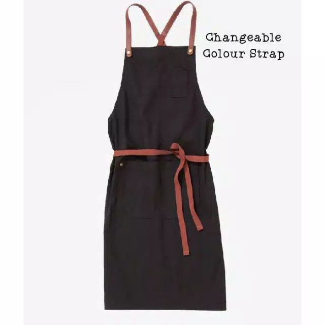 Clemek Restyle Strap Drill Apron Celemek Tali Ganti Barista Pria Wanita Canvas Barber Kanvas (4.5)