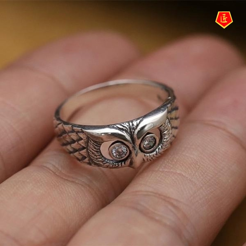 [Ready Stock]S925 Vintage Silver Cute Owl Ring