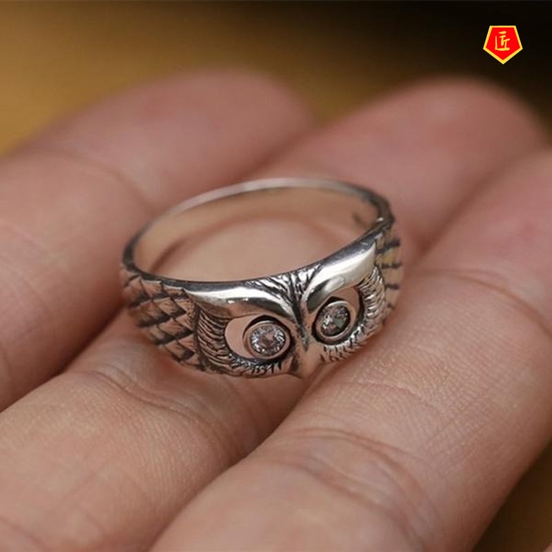 [Ready Stock]S925 Vintage Silver Cute Owl Ring