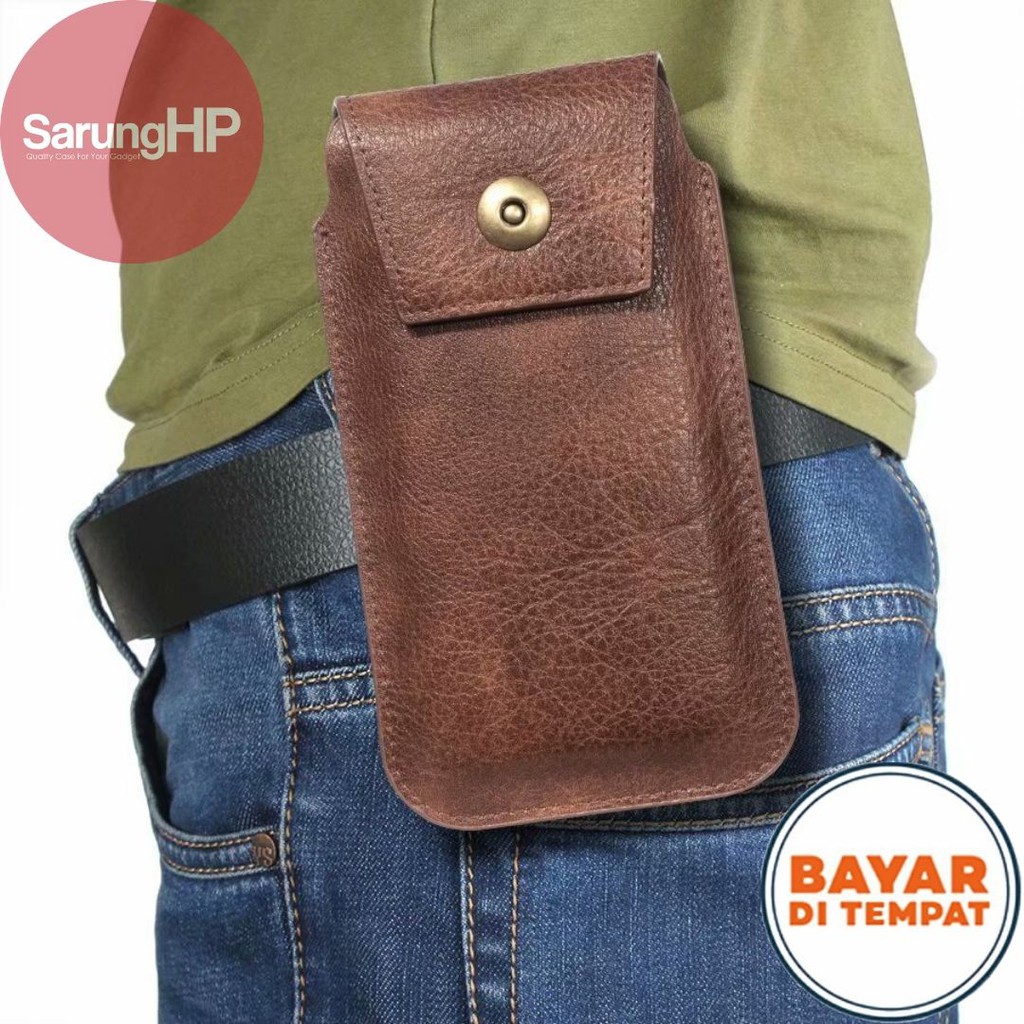 SARUNG HP Celup Pinggang Kulit Kancing Magnet 6 - 6,5 Inch Vertikal