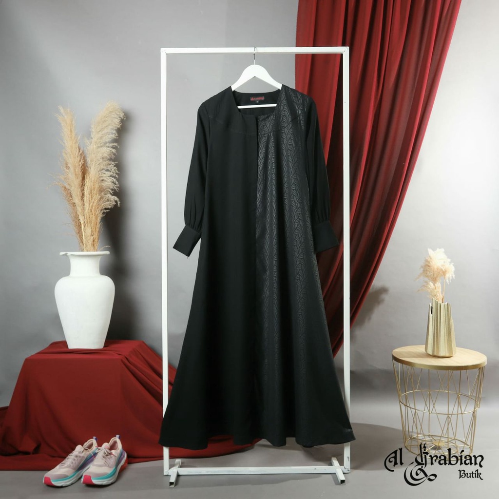 HAVVA ABAYA SERIES by ALARABIAN BUTIK klambieakhwat BISA COD | abaya hitam pekat khas timur tengah jetblack arabian mix abaya motif luminous halus ringan nyaman busui wudhu friendly resleting dada manset kerah bulat saku kanan