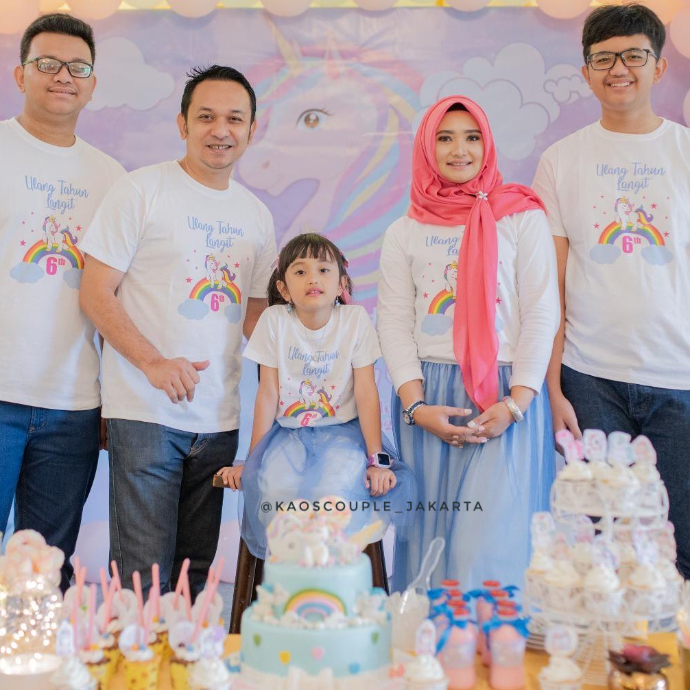 GRATIS CUSTOM NAMA/FOTO Kaos/Baju/T-Shirt Ultah / Ulang Tahun UNICORN Couple Keluarga Ayah,Ibu,Anak