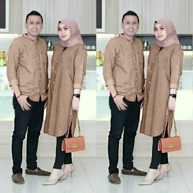 PCS CP COUPLE JEANO PASANGAN KEMEJA COWO DAN TUNIK CEWE KATUN DENIM 3 UKURAN L XL XXL PMS ADA VIDEO REVIEW ASLI PRODUK