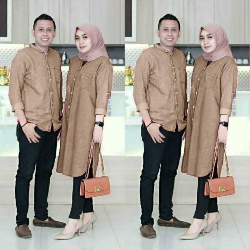 PCS CP COUPLE JEANO PASANGAN KEMEJA COWO DAN TUNIK CEWE KATUN DENIM 3 UKURAN L XL XXL PMS ADA VIDEO REVIEW ASLI PRODUK