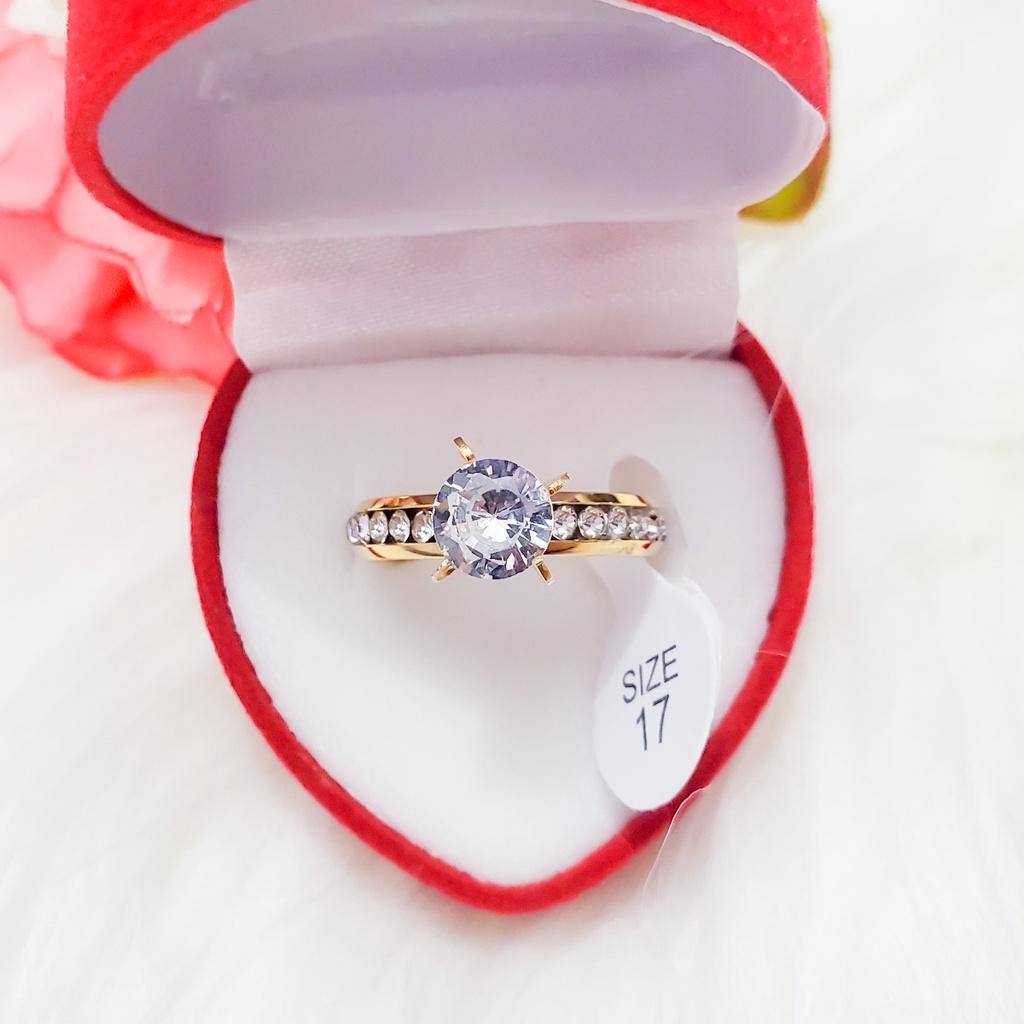 Cincin Titanium Anti Alergi Permata Baris Lapis Emas 18k Plus Kotak Cincin Bentuk Love