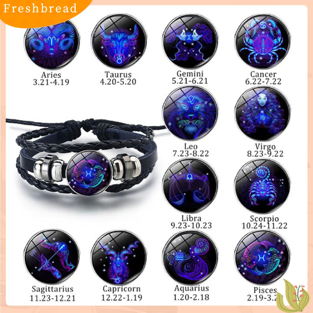 [TERLARIS]Punk Unisex 12 Constellations Charm Multilayer Braided Faux Leather Bracelet