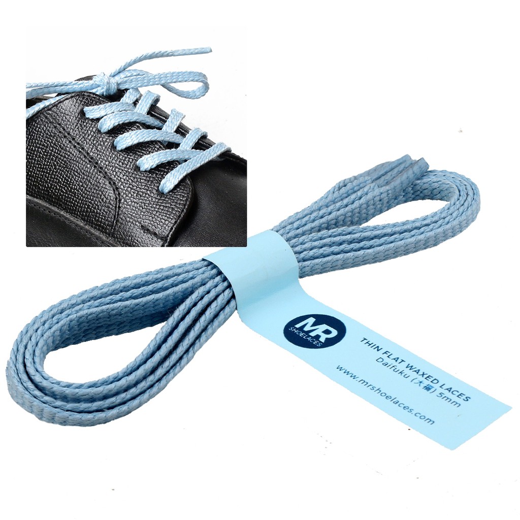 MR Shoelaces TH01 Daifuku (Biru Langit) Tali Sepatu Lilin Gepeng Thin 3-4mm (Waxed Laces) 50cm 80cm 120cm 150cm