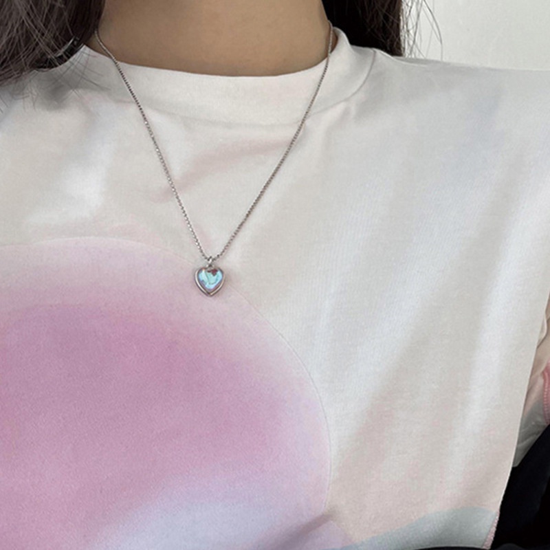 Kalung Rantai Dengan Liontin Batu Moonstone Bentuk Hati Gaya Korea Untuk Wanita