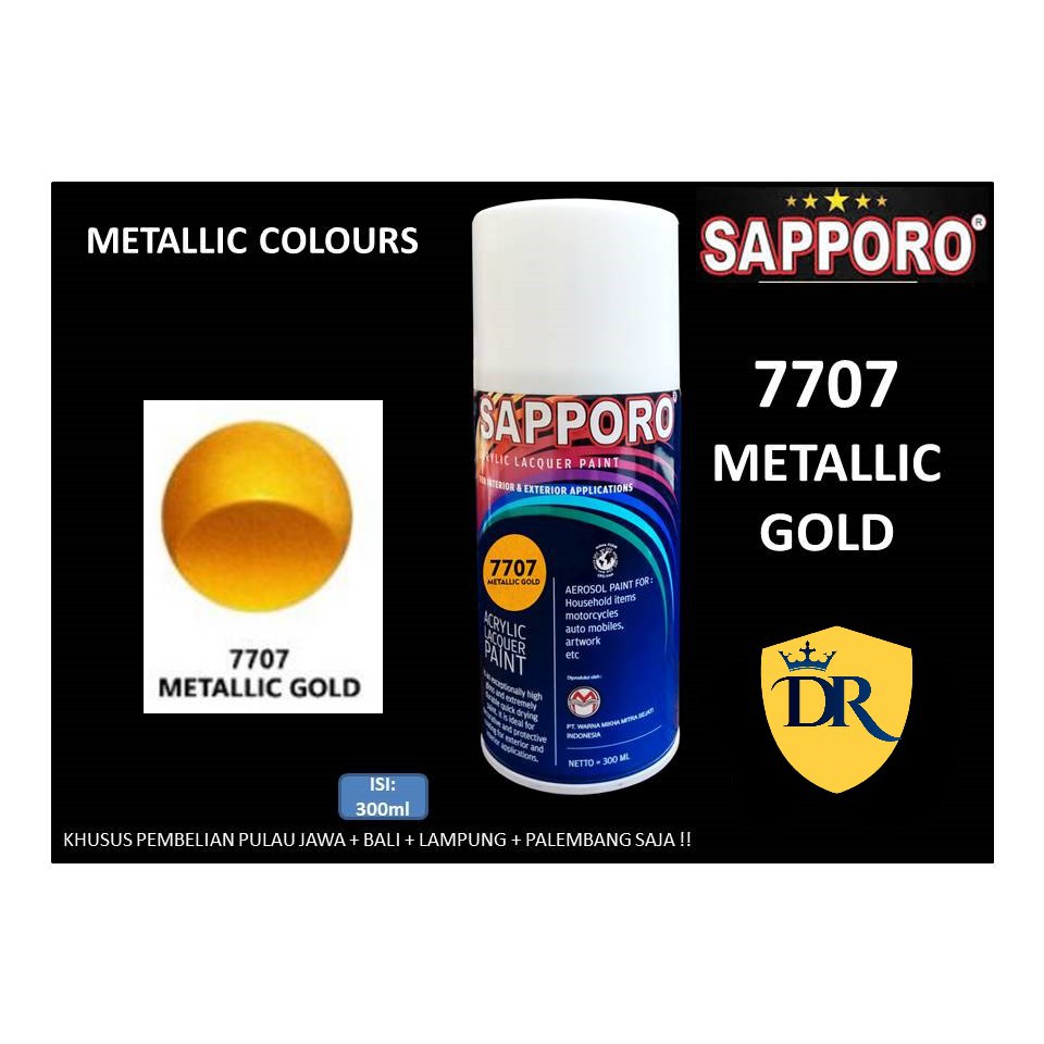 Sapporo Paint Metallic Gold 7707/Emas Metalik/cat semprot/pylox/pilok