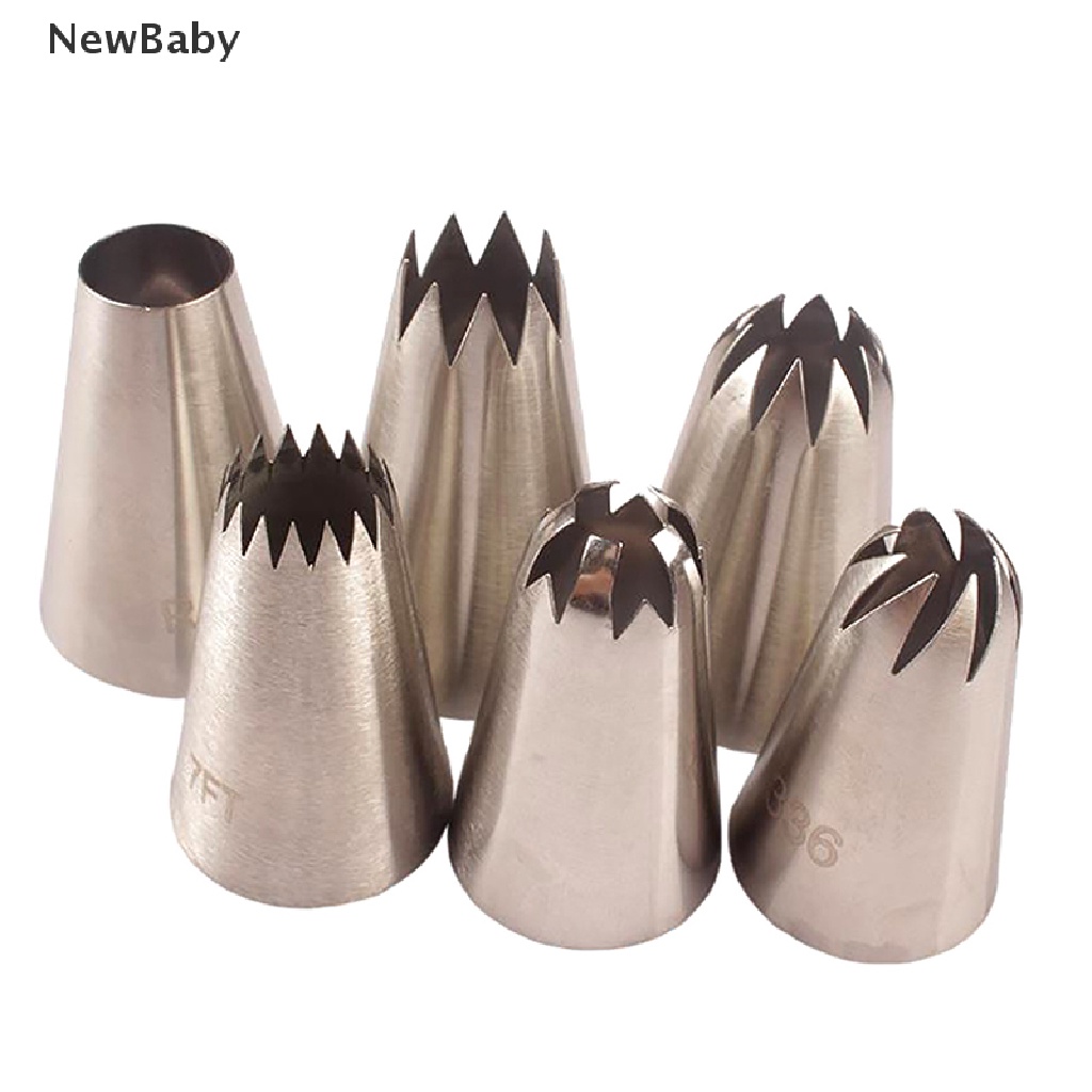 Newbaby 6Pcs / Set Spuit Piping Icing Bahan Stainless Steel Untuk Dekorasi Kue / Pastry