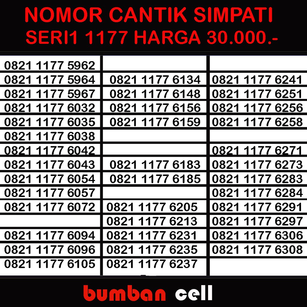 Nomor Cantik Telkomsel Simpati 4G Kartu Perdana  Prabayar Murah Seri 1177