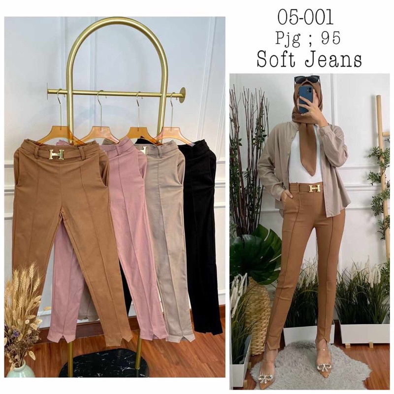 Celana Wanita Soft Jeans Bahan Strecth Nyaman dipakai Elastis Melar Celana Casual Santai Kantor Office Kualitas Premium