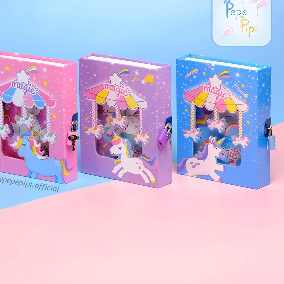 

{M-UXO) {♥) Buku Diary Unicorn Note Book Dengan Kunci Gembok Tebal bisa COD {★★★★★)