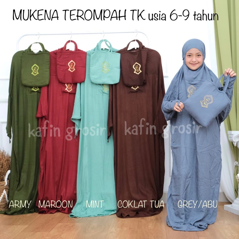 Mukena Anak Usia 6-9 tahun Terompah Terusan Bali Polos Warna Mukenah Hadramaut Rayon