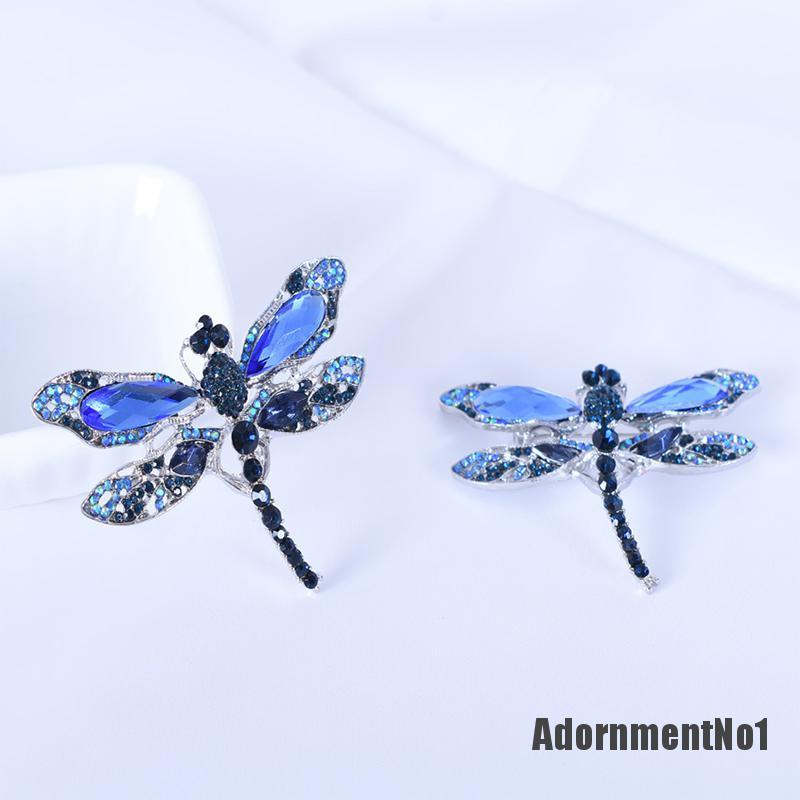 (Adornmentno1) Bros / Pin Vintage Bentuk Capung Aksen Kristal Biru Untuk Wanita