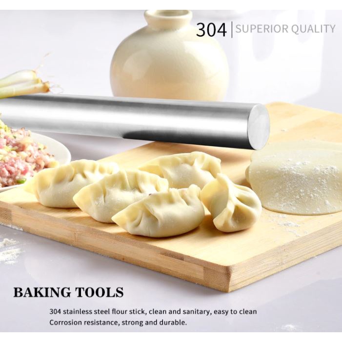 Gilingan Adonan Rolling Pin Stainless Steel Tongkat Adonan Penggilas Adonan Perata Adonan Kue Roti