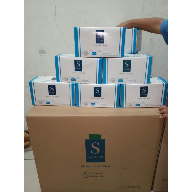 masker medis saneris 3ply earloop headloop 1 box isi 50 lembar