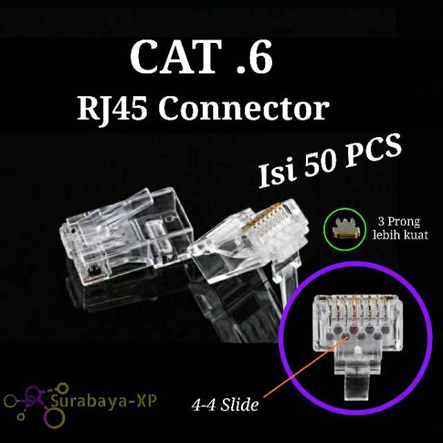 Konektor RJ45 Cat6 Jack Connector RJ 45 kabel lan CAT 6 isi 50 pcs