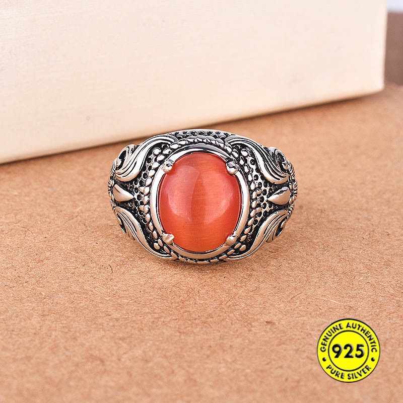 S925 Silver Moonstone Ring Inlaid Ornament