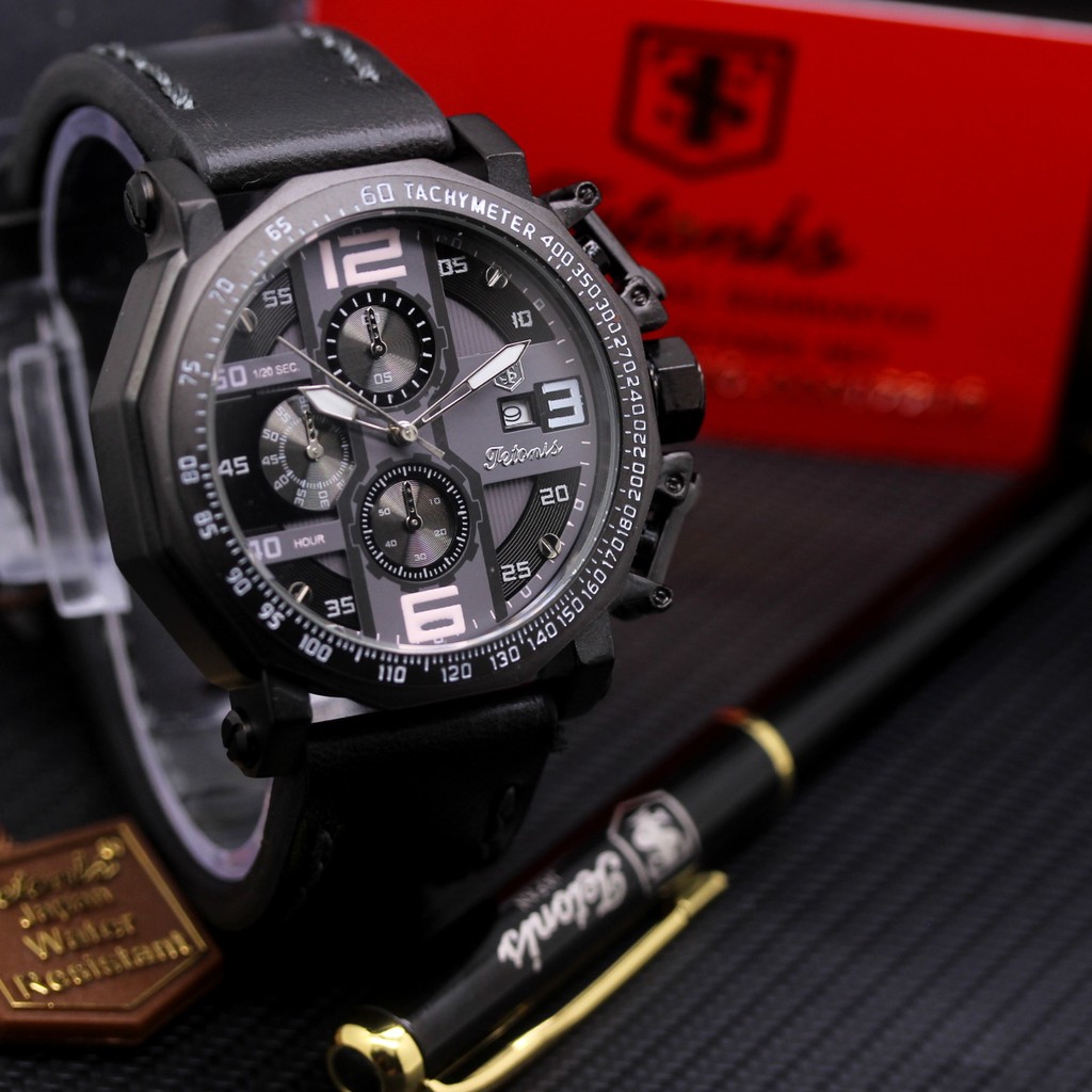Original Jam Tangan Pria Tetonis 6012 Original Body Hitam Bonus Pen Premium Kekinian
