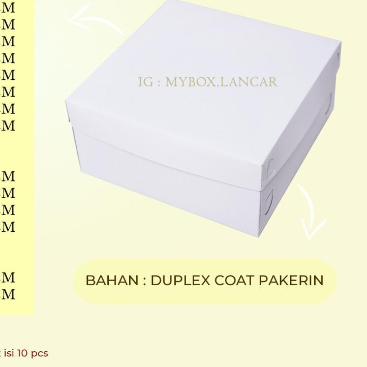 

➺ (10 LEMBAR) BOX TART PUTIH 20 X 20 X 12 CM, DUS TART PUTIH TUTUP PISAH , KEMASAN TAR KUE ✳