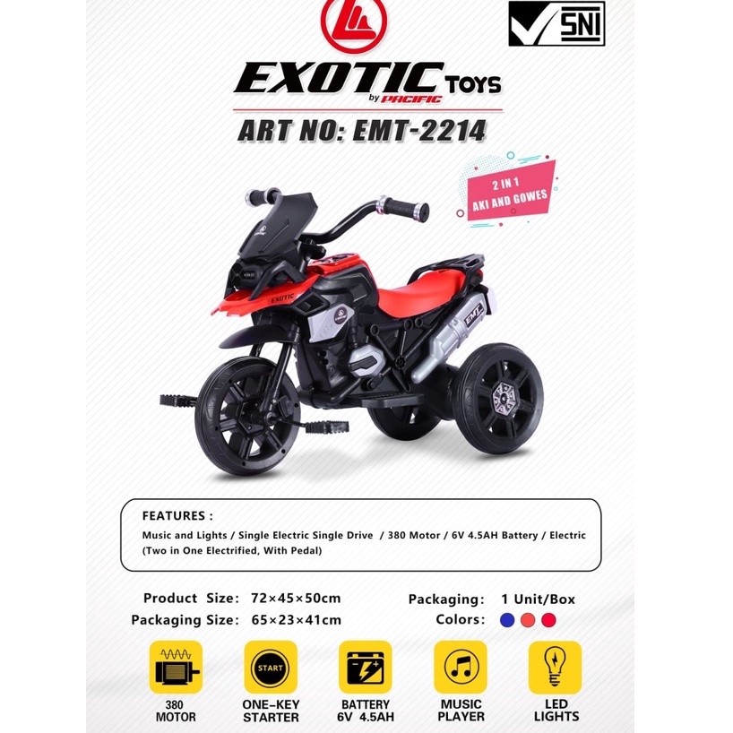 Sepeda balita roda tiga exotic ET 2102 2214 sepeda anak roda tiga tricycle aki gowes 2 IN 1 model motor sport 2IN1 ET2102 ET2214 pmb 888A 888 A 888