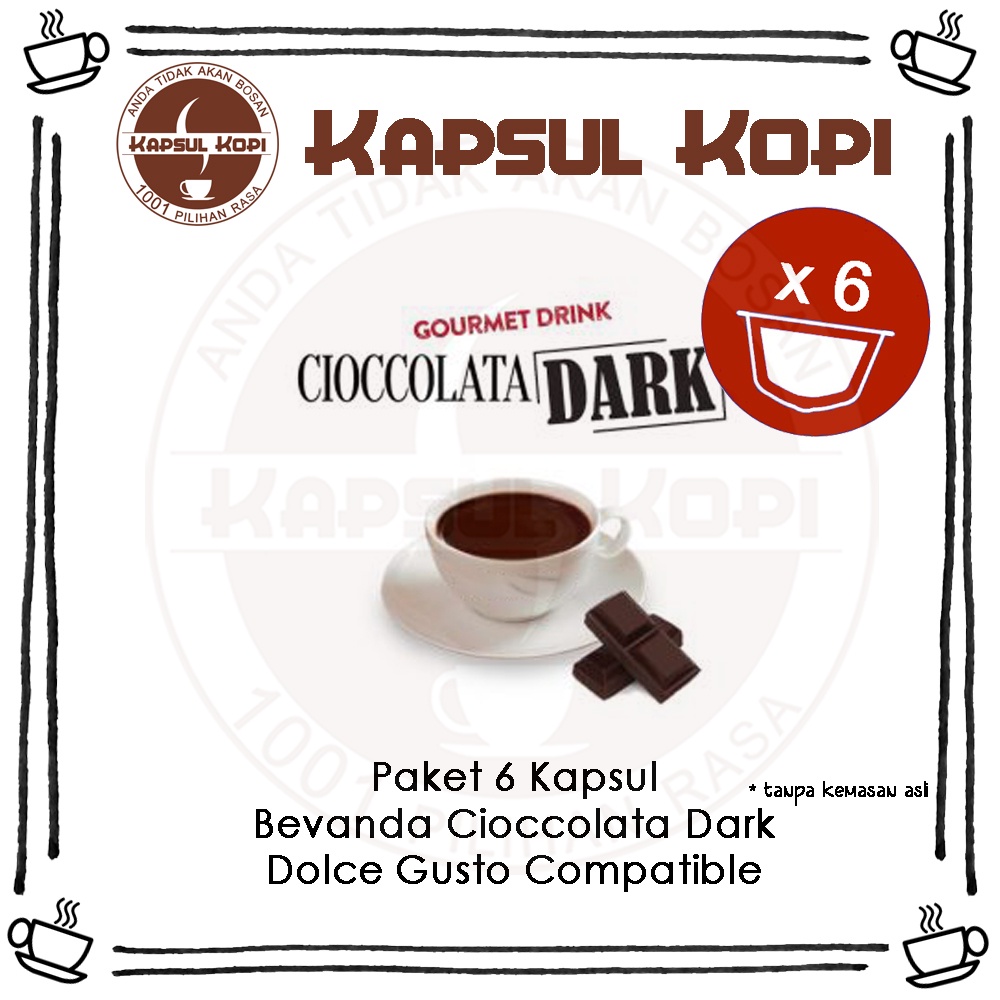 

Paket 6 KapsulKopi Bevanda Cioccolata Dark Dolce Gusto Impor Compatible