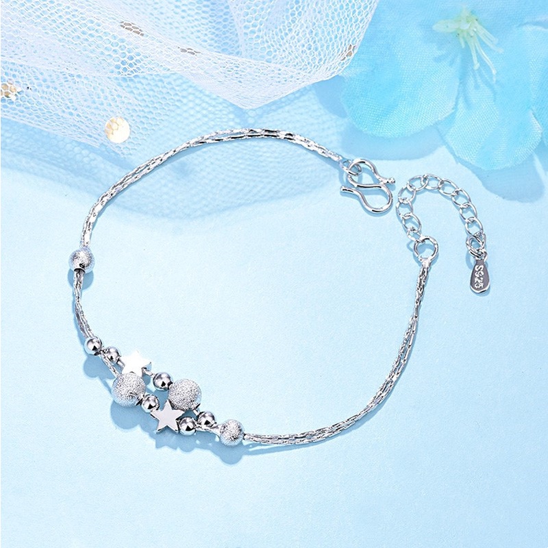 Gelang Manik Manik Bulat Hollow Warna Silver untuk Wanita