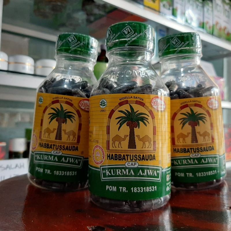 habbatussauda cap kurma ajwa kemasan botol isi 210 kapsul BPOM ORI