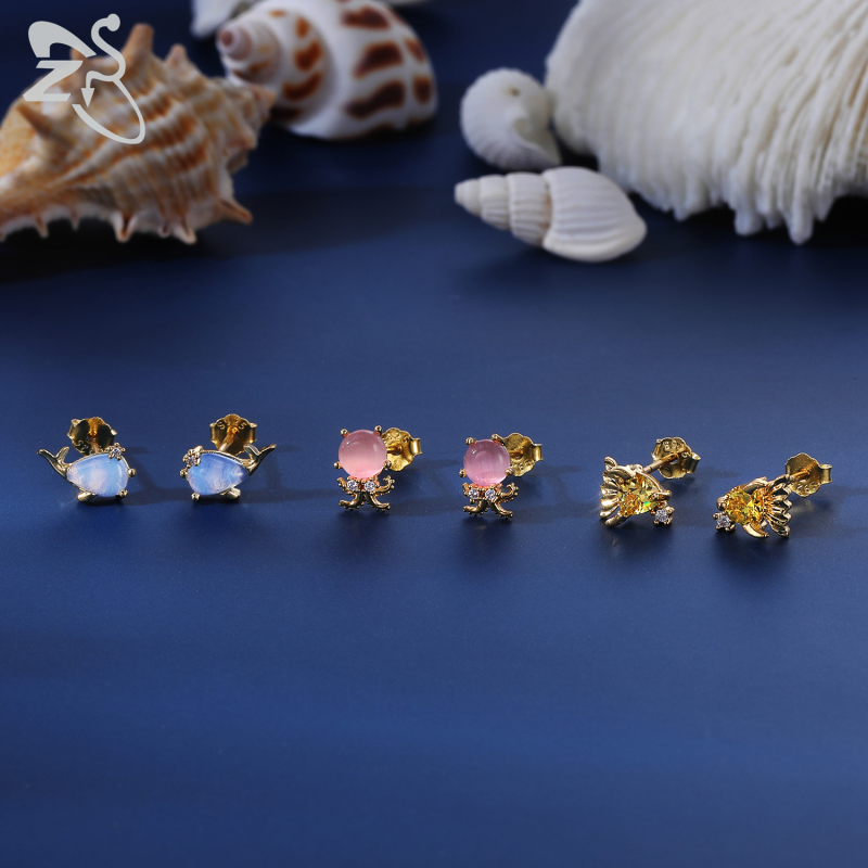 1 Pair Shiny Cz Crystal Stud Earrings Gold Ear Pin Cute Animals Design Ear Studs Ear Cartilage Helix Conch Piercings Jewelry