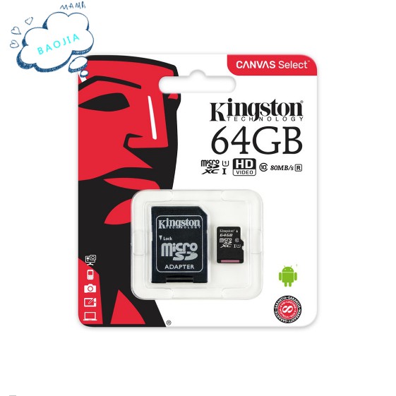 Kingston Kartu Memori Kelas Kanvas 16GB 32GB 64GB 128GB 128GB Micro SDHC 80mb / s TF