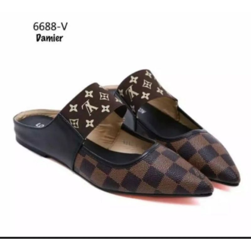 SEPATU FLAT BUSTONG REPLIKA LV LOUIS MONO FLATSHOES TUTONG SELOP WANITA MALL IMPORT