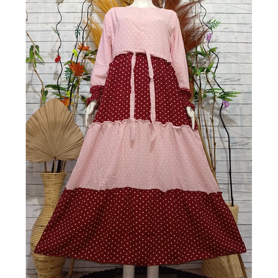 LANGSUNG KIRIM Gamis monalisa polkado susun motif terbaru  / Gamis jumbo mayung polkadot