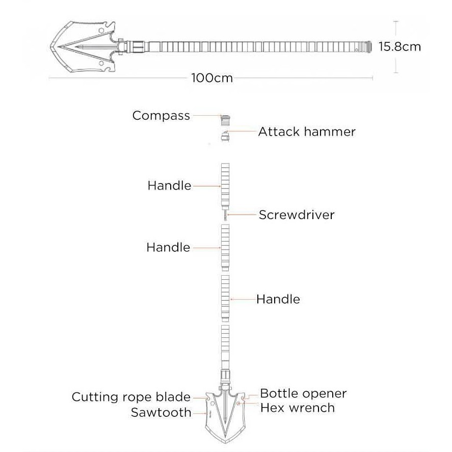 XIAOMI NEXTOOL Multifunctional Outdoor Shovel - Big Size - KT5524