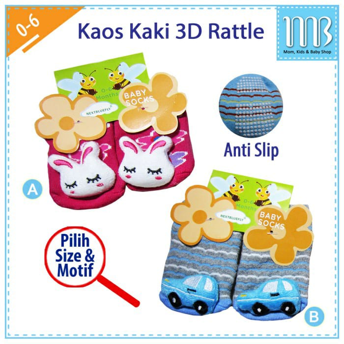 KAOS KAKI RATTLE BONEKA / KAOS KAKI BABY SOCKS / RATTLE BONEKA ANTI SLIP / KAOS KAKI BAYI RATTLE